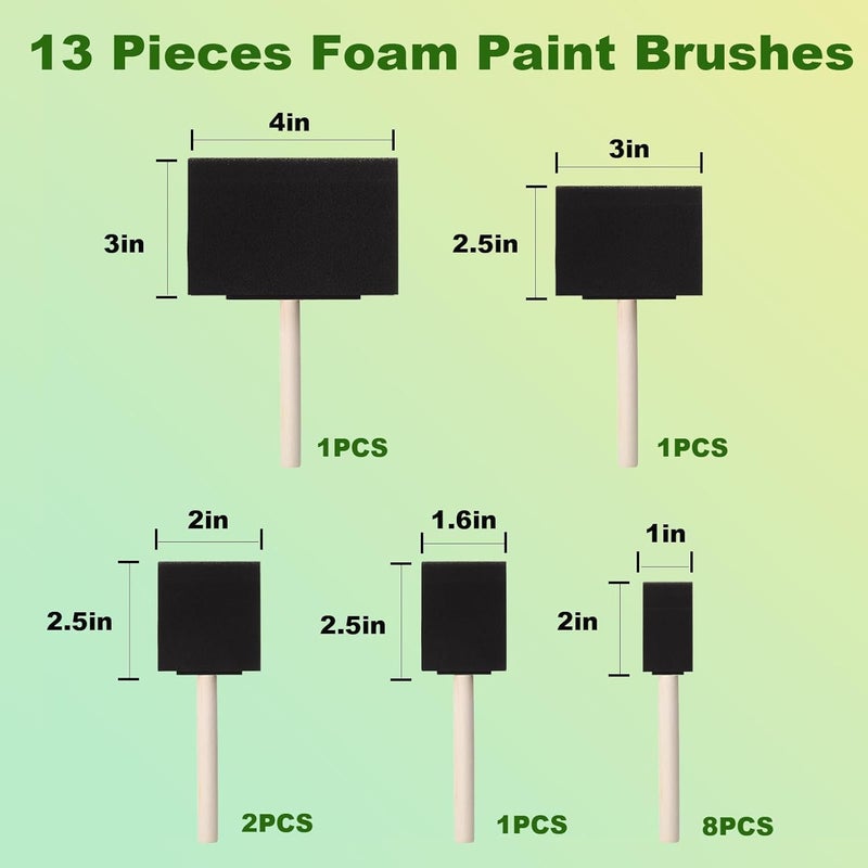 DMSVK 13 Pcs Foam Paint Brushes 5 Sizes, 1'' 1.6'' 2'' 3'' 4'' Sponge Brush for Painting, Staining, Varnish, Touch Up, DIY Craft Projects - Image 2